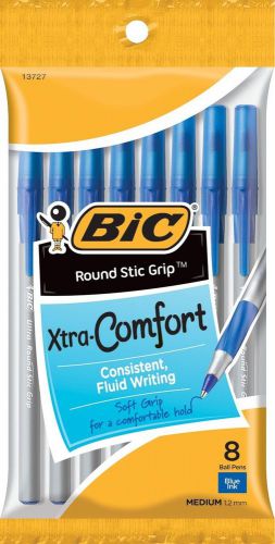 Bic round stic grip xtra comfort ball pen medium point (1.2mm) blue 8-count for sale