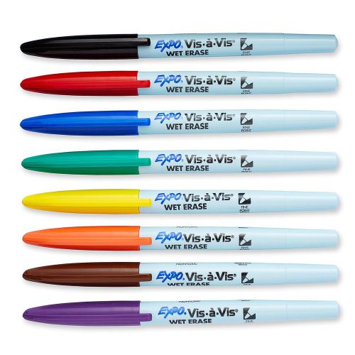 Expo Vis-A-Vis Wet-Erase Overhead Transparency Markers Fine Point 8-Pack Pouc...