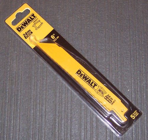 5-pk DEWALT DW4813 6&#034; 24-TPI Straight Back Bi-Metal Reciprocating Saw Blades