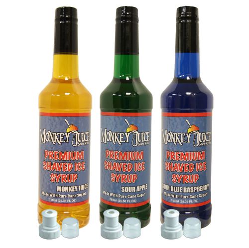 You Choose Flavors! 3 Bottles of Snow Cone Flavoring - PURE CANE SUGAR