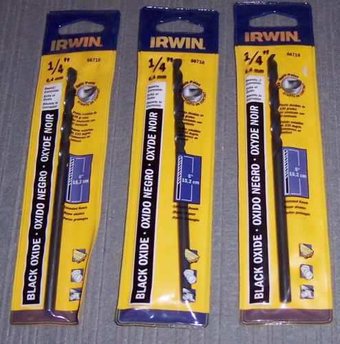 3 ea. Irwin 66716  1/4&#034; x 6&#034; Aircraft Drill Bits