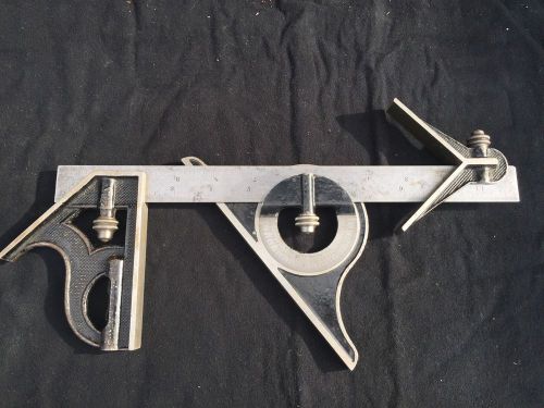 Starrett combination center, hardened square, 12&#034; scale, reversible protractor!!