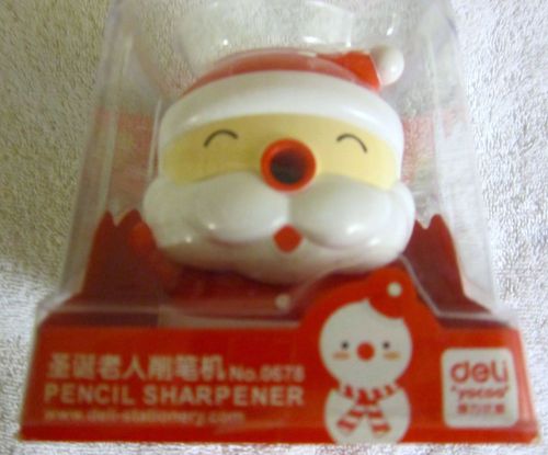 Santa Claus Pencil Sharpener by Deli; 4&#034; Tall, Crank Handle, Mint in Box