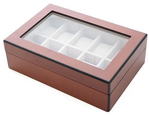 Mantello Cherry Wood 10-Watch Box Showcase Jewelry Case Organizer