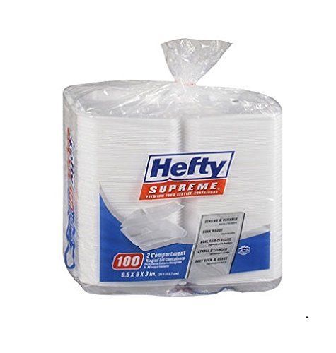 100 Pk Hefty Hinged Lid Togo Boxes Containers Food 3 Compartments