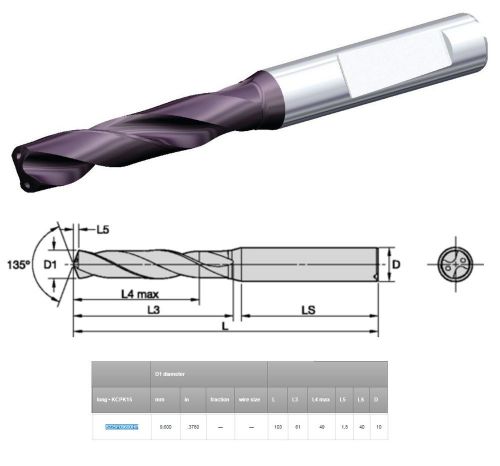 KENNAMETAL B225F09600HP KC7215 DIA 9.6 MM (0.3779&#039;&#039;) SC DRILL OAL 103 COOLANT