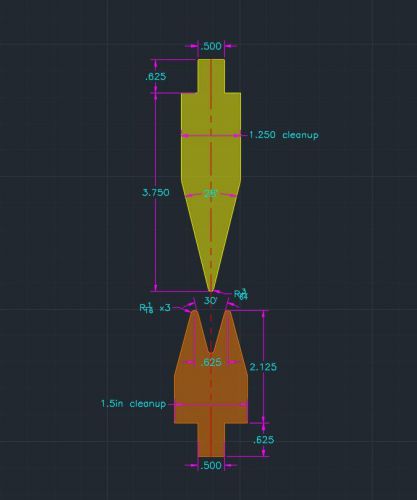 Press Brake Set ACUTE 28 Degree PUNCH 4.875&#034; L, DIE 5/8&#034; OPENING x 5.625&#034; L
