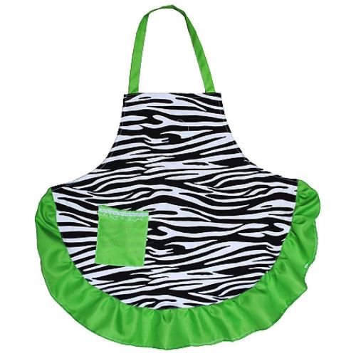 Zebra Print w/Lime Trim Ruffle Skirt Apron Lime Solid Pocket- Free Monogram