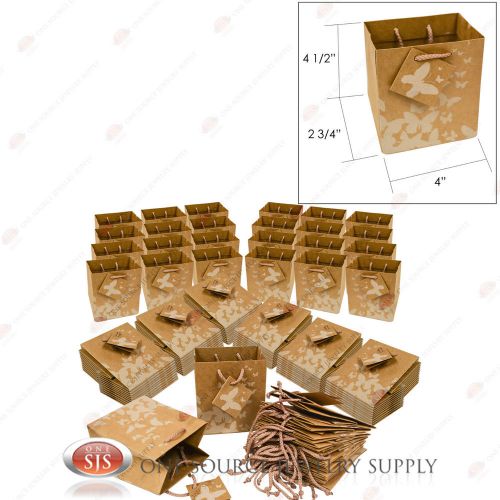 100 Kraft Butterfly Brown Paper Tote Gift Merchandise Bags 4&#034; x 2 3/4&#034; x 4 1/2&#034;H