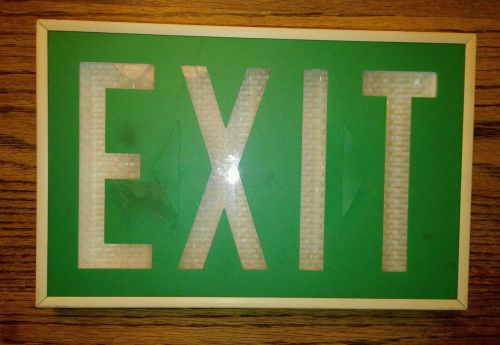 GREEN WHITE Exit Sign Self Luminous Tritium powered exp 1/2002 slightly lit 1989