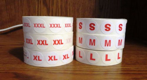 1000 NEW ROUND ADHESIVE LABELS 1/2&#034; DIAMETER SIZE S-XXXL