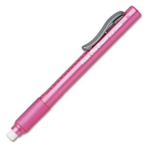 2 PENTEL RETRACTABLE CLIC ERASER PEN SIZE WHITE PLIABLE EASY ERASE PINK BARREL