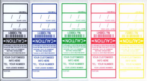 1250 electrical test tags / labels. mixed colour pack, includes free customising for sale