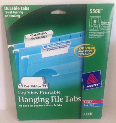 Avery 5568 Top View Printable Hanging File Tabs~1/5 Cut~White~72 Tabs~**See Cond