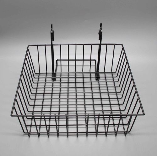 FixtureDisplays 12&#034; x 12&#034; Metal Gridwall Basket w/ Hooks - Black   119073