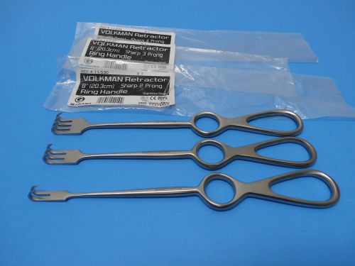 Volkman Retractor 8&#034;(Set of 3)SHARP/2+3+4Prong-Ring Handle,Orthopedic Instrument