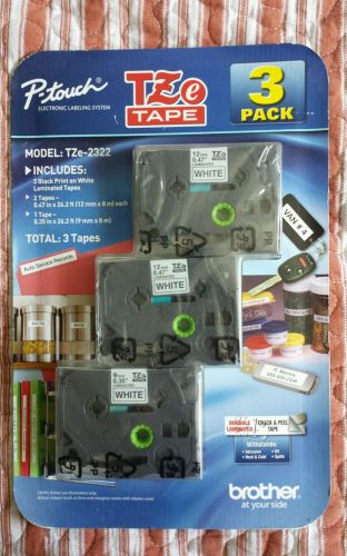 Pack Of 3 Brother TZe-2322 TZe Black Print On White Laminated Tape For P-Touch