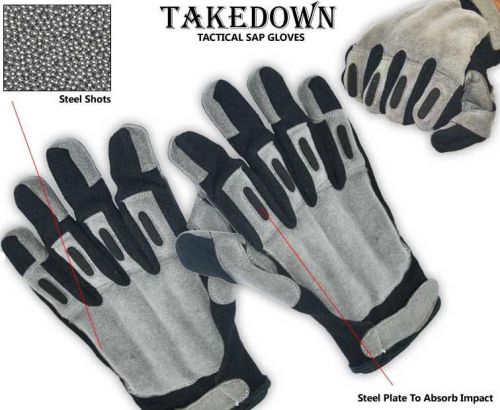 Self Defense TakeDown Police Security Grey Blk Steel Shot XXL SAP Leather Gloves