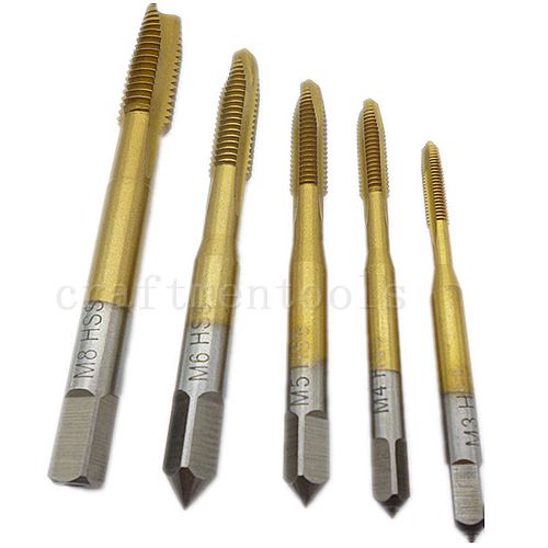 5pcs titanium coated hss tap spiral point metric machine plug tap m3 m4 m5 m6 m8 for sale