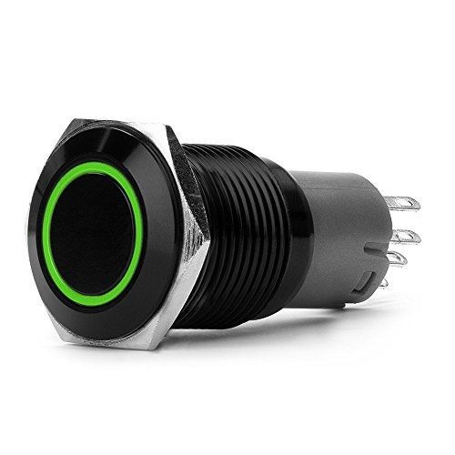 Yakamoz DC12V 16mm 5/8&#034; Green Ring Led Metal Self-locking Latching Push Button