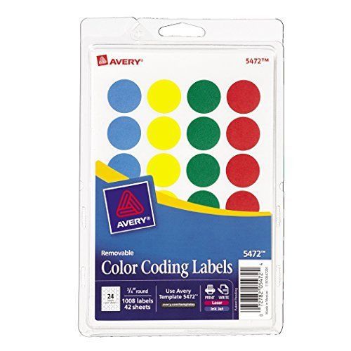 Avery Removable Print or Write Color Coding Labels, Round, 0.75 Inches, Pack of