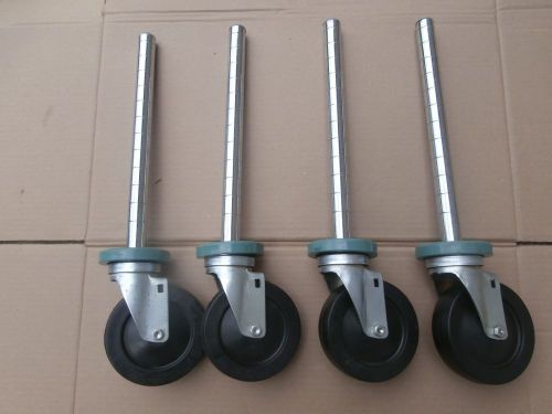 METRO SET OF 4 INDUSTRIAL 1&#034; SWIVEL STEM CASTERS, 5&#034; RUBBER WHEELS, 20&#034; LENGTH