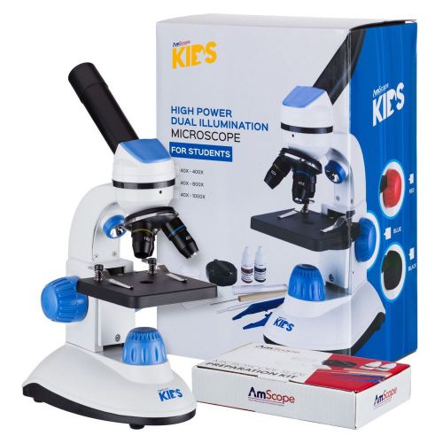 Amscope-kids 40x-1000x dual illumination microscope for kids (blue) for sale