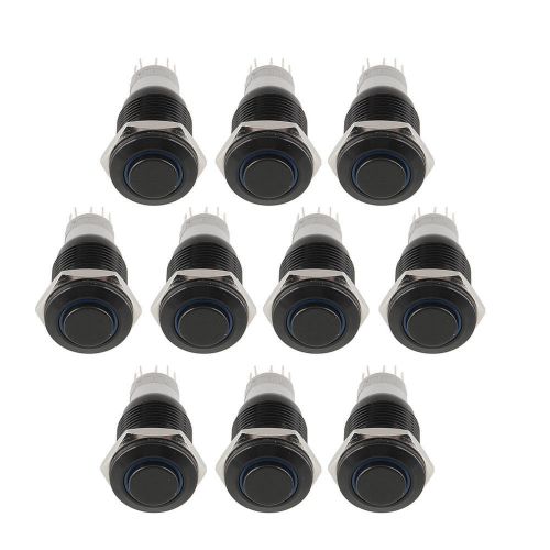 10pcs Blue LED Self Latching Locking Push Button 16mm High FLush 1NO Vehicle