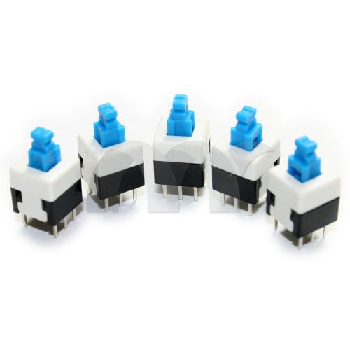 5 Pcs Blue Cap Self-locking Type Square Button Switch Control 8X8mm