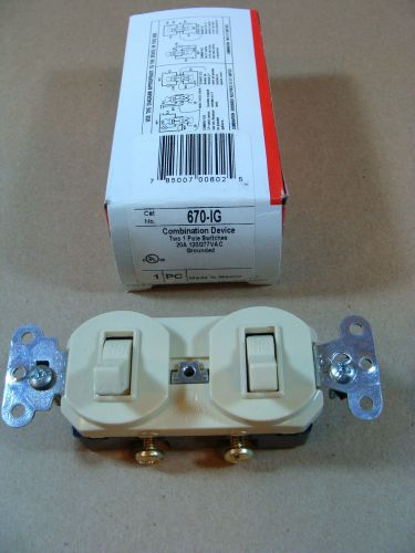 New pass &amp; seymour legrand 670ig grounded (2) 1 pole switches 20a 120/277v ivory for sale