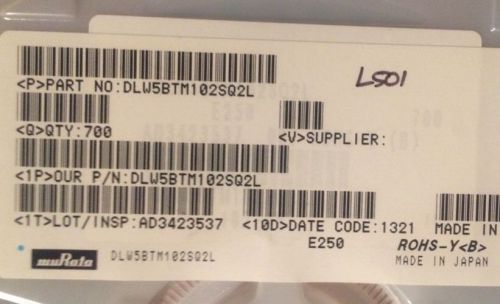 Murata Common Mode Chokes, DLW5BSTM102SQ2L, 1000OHMS @ 1000MHz - 100 Pieces