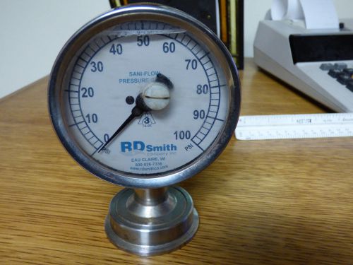 SANI FLOW STAINLESS 0-100PSI PRESSURE GAUGE LIQUID FILLED