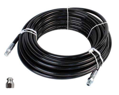 Sewer Jetter Kit 1/4&#034; NPT x 50&#039; Hose &amp; 5.5 Orifice Button Nose Nozzle 4000 PSI