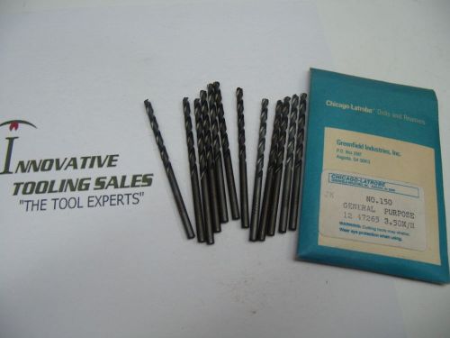 3.5mm .1378 Dia Jobber Length HSS Drill GP Black Oxide Chicago Latrobe Brand 12p