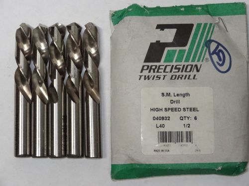 5 PTD 1/2&#034; L40 LH Screw Machine HSS 118° Precision Twist Drills Bright Finish