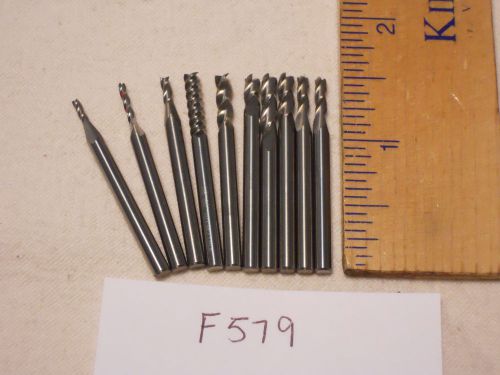 10 NEW 1/8&#034; SHANK CARBIDE END MILLS. 3 FLUTE.   USA MADE {F579}