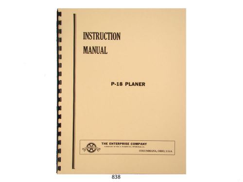 Enterprise crescent p-18 wood planer instruction and parts list manual *838 for sale