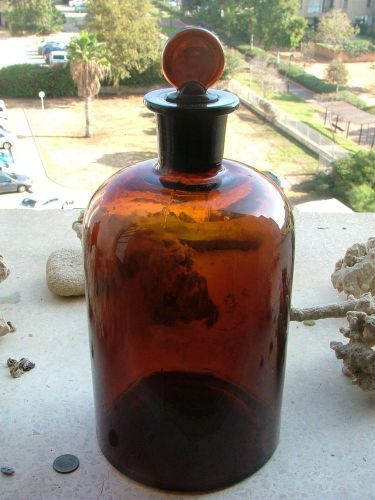 Hudge vintage tcw co usa pyrex brown glass chemistry bottle with glass stopper for sale