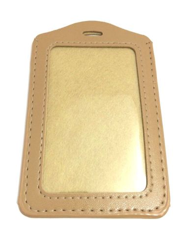 1 PC LIGHT BROWN BUSINESS ID CARD HOLDER CLEAR PLASTIC POUCH CASE PU LEATHER
