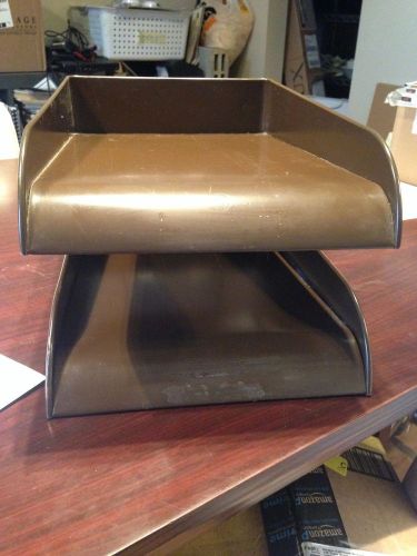 Vintage 2-tier metal desk file  office Mid Century Modern stackable dames danish