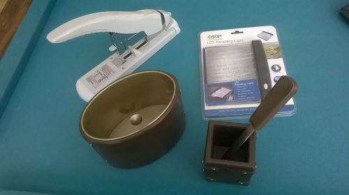 Clearance lot  - giant stapler, reading light + free leatherette desk set for sale