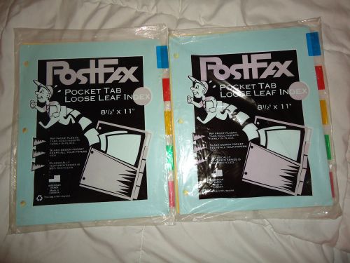 PostFax Pocket Tab Loose Leaf Index Insertable Colored Tabs 8.50&#034;x11&#034; - NEW