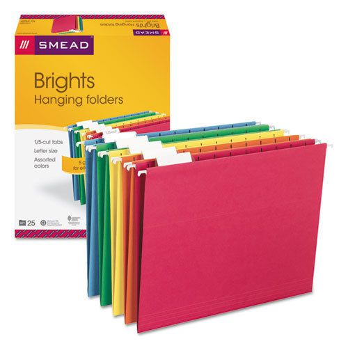 Hanging File Folders, 1/5 Tab, 11 Point Stock, Letter, Assorted Colors, 25/Box