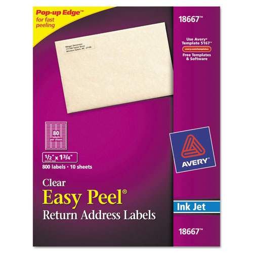 Avery 18667 Clear Inkjet Return Address labels with Easy Peel, 1/2&#034; X 1-3/4&#034;