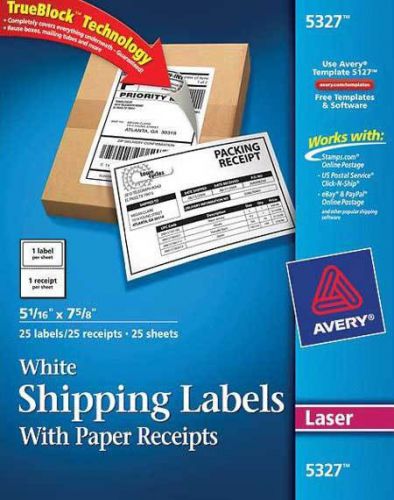 Avery Labels with Paper Receipt 5 1/2 x 8 1/2 AVE 5327 ---2 PK OF 25