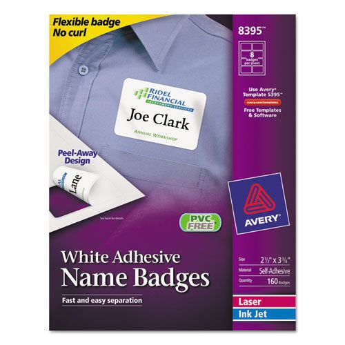 Flexible Self-Adhesive Laser/Inkjet Name Badge Labels, 2 1/3 x 3 3/8, WE, 160/PK