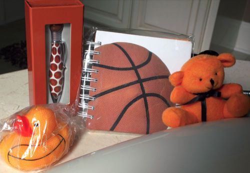 BASKETBALL NOTEPAD PEN RUBBER DUCKIE BEAR LOT TOYS GAME SOUVENIR FAN ORANGE NEW