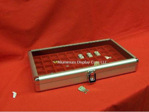 14 x 8 x 2&#034; Aluminum Display Case w 50 Sq Red  Insert