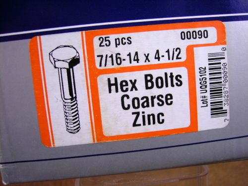 MIDWEST #00090 7/16-14x4 1/2 HEX BOLTS COARSE ZINC 25 PCS