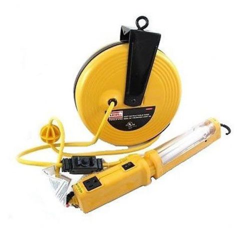 40 Ft Retractable Cord Reel W/13 Watts Flourescent Work Light - Trouble Lamp